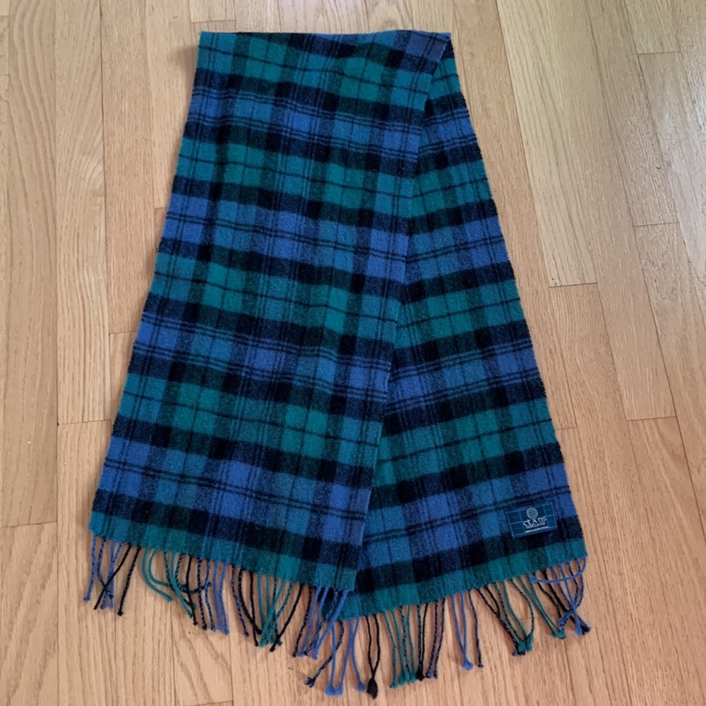Clans Scotland Plaid 100% Lambswool Unisex Winter Scarf Blue Green Soft Warm